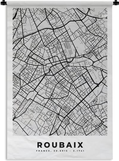 Wandkleed - Wanddoek - Plattegrond - Kaart - Stadskaart - Frankrijk - Roubaix - 120x180 cm - Wandtapijt