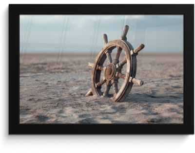 Poster in lijst - Fotolijst 30x20 cm - Posters - Scheepsstuur - Hout - Bruin - Zand - Posterlijst zwart - Decoratie - Wanddecoratie woonkamer - Muurdecoratie slaapkamer