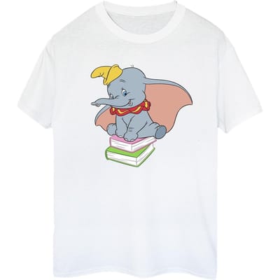 Disney Dames/Dames Dumbo Zittend Op Boeken Katoenen Vriendje T-shirt (Wit)