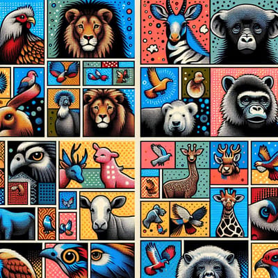 Pop art dieren schilderij | Dieren geïnspireerd door pop art: kleurrijke meesterwerken vol vreugde | Kunst - 40x40 centimeter op Dibond | Foto op Dibond