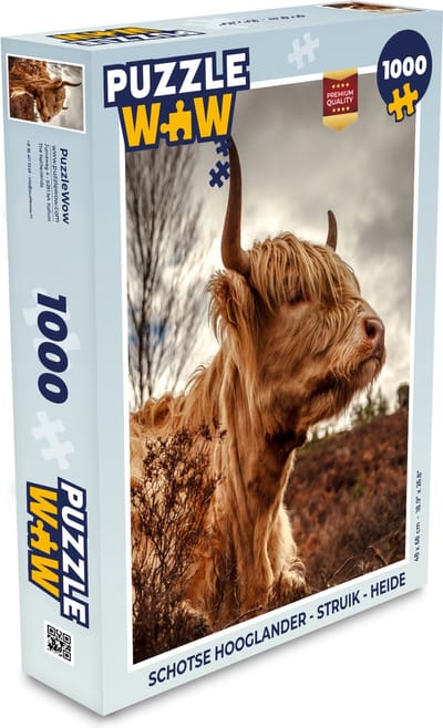 Puzzel Schotse Hooglander - Struik - Heide - Legpuzzel - Puzzel 1000 stukjes volwassenen