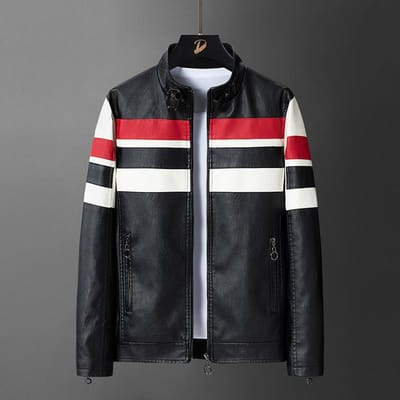 Veste en Cuir pour Homme Nouvelle Automne et Hiver Coutures Belle Veste en Cuir de Moto Grande Taille Veste en Cuir Veste pour Homme Fort M noir