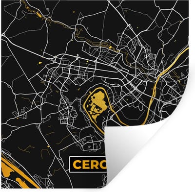 Muurstickers - Sticker Folie - Stadskaart – Cergy - Plattegrond – Kaart – Frankrijk - 100x100 cm - Plakfolie - Muurstickers Kinderkamer - Zelfklevend Behang XXL - Zelfklevend behangpapier - Stickerfolie