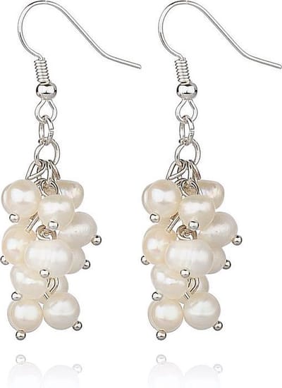 Witte zoetwater parel oorbellen Winny - oorhangers - echte parels - wit - sterling zilver (925) - luxe sieraden zakje - parel oorbellen dames - zoetwaterparel