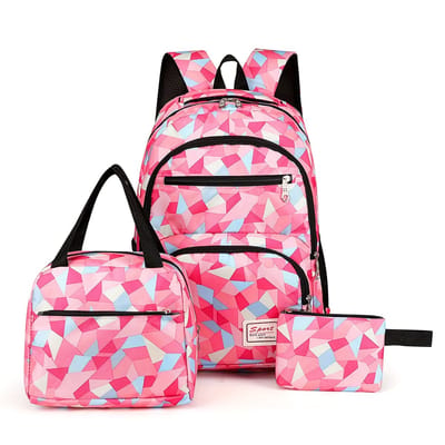 Stevige rugzak | roze | 20 liter | Rugzak Pakket | Meisjes rugzak | schooltas - studentenrugzak | geblokt vakjes patroon | geschikt voor laptop voor jongens en meisjes of heren en dames