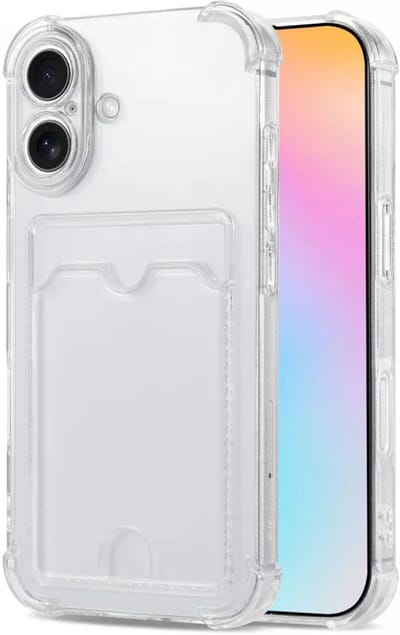 Transparant Hoesje met Pasjeshouder Geschikt voor Apple iPhone 16 | Back Cover Dun TPU | Schokbestendig | Ultra Dun | Kaarthouder Achterkant | Shockproof | Doorzichtig