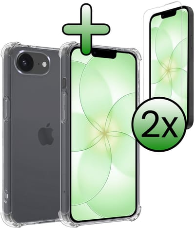 Hoesje Met Screenprotector - 2 Stuks - Geschikt voor Apple iPhone 17e - Sterk & Shockproof - Siliconen Case - Back Cover - Telefoon Hoes - Shock Proof - Transparant