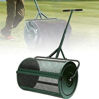 Heavy Duty gazon- en tuinverspreider - 61 cm metalen gaas roller push/sleepstrooier voor compost, veenmos, bovengrond en mulch - ideaal voor tuinonderhoud