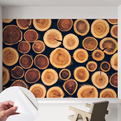 Coloray Zelfklevend Behang - Houten cirkels Zelfklevend fotobehang - 152x104 cm - Bruin Zelfklevend Behang - Voor de woonkamer, slaapkamer en hal. - Peel-and-stick techniek - Stickerbehang op rol