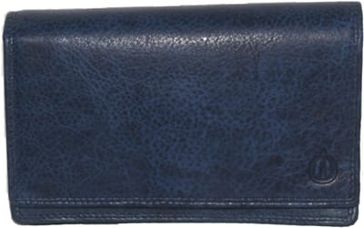 Oi blauw gemêleerd leren Europortemonnee met soufflé / halflange harmonicaportemonnee voor dames / overslag beurs die dikker kan worden / skim veilig / blauw / 214Navy