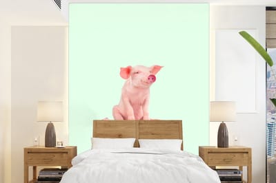 Fotobehang - Muurdecoratie - Varken - Roze - Stopcontact - Dieren - 165x220 cm - Behang - Fotobehang dieren