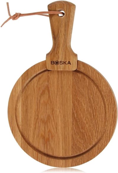 BOSKA Serveerplank Rond Friends S - Borrelplank met opvanggeul - Eikenhouten Tapasplank / kaasplank - 17 cm