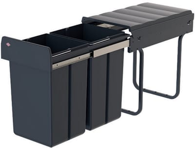 WESCO® Traditionline Double-Boy 410 X/300-2 - anthraciet - Uittrektechniek voor draaideuren - 2x 15 L - montage kastbodem - inbouw prullenbak - 30 L