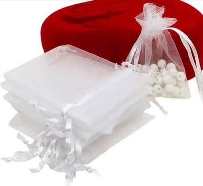 *** 100 Organza Cadeauzakjes Uitdeelzakjes - Traktatie zakjes - 7x9CM - Zakjes - Geschenkzakje - Juwelenzakje - Giftbags Wit Doorzichtig - van Heble®***