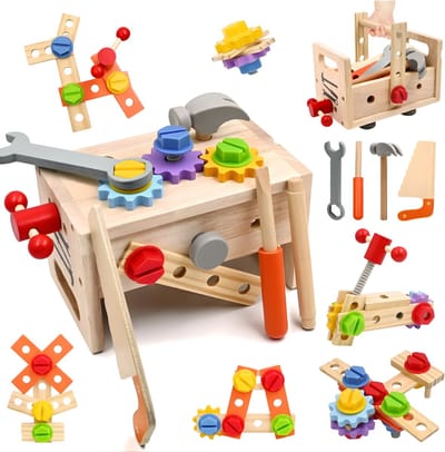 TIM® Werkbank Kinderen - Houten Werkbank - Werkbank Little Dutch - Veelkleurig - 22cm x 14cm x 13cm