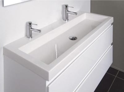 INK Dock wastafel Polystone met 2 kraangaten 6x100x40cm Glans wit