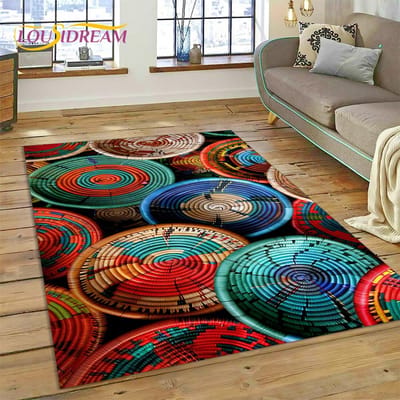 Paniers Tissés Art Floral Coloré Éthiopie 3D Tapis Mandala Tapis pour Salon Chambre Décoration Intérieure, Antidérapant pour Canapé Paillasson 120*160cm