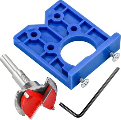 Kast & Deur Scharnier Tool Set - Houtbewerking Gereedschap - Boorgeleider - scharniermal - Boormachineaccessoires - voor 35mm scharniergaten - 77*66 mm - PP, TPR, koolstofstaal - Boormal - Blauw, Rood & Zilverkleurig