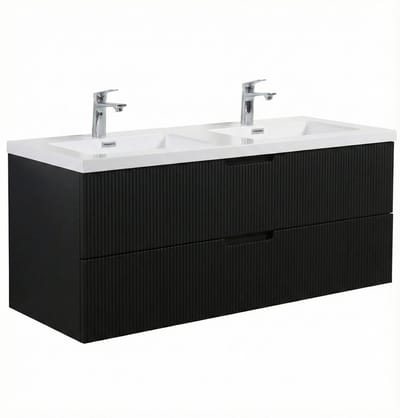 Badplaats Badkamermeubel Set Thermis 120cm – Mat Zwart – Badmeubel met Dubbele Wastafel