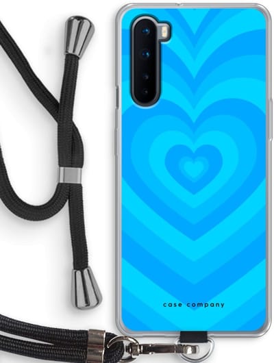 Case Company® - Hoesje met koord geschikt voor OnePlus Nord hoesje met Koord - Hart Blauw - Telefoonhoesje met Zwart Koord - Bescherming aan alle Kanten en Over de Schermrand