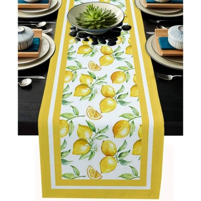 Chemin de table en lin à carreaux Buffalo Citron Jaune Décoration de Maison Lavable Style Ferme Fruits d'Été à Carreaux Chemin de Table Décoration de Mariage Fête 150x33cm