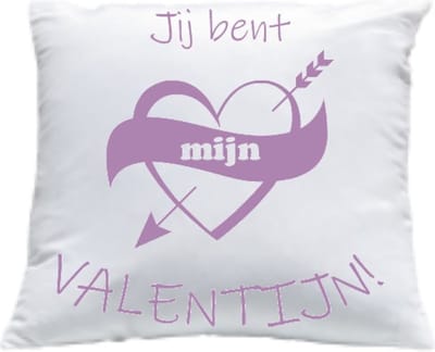 Kussen met vulling Kussenhoes met tekst "Jij bent mijn valentijn!" bedrukt Cadeau Kado | Wit Effen met Opdruk Lila | 40x40 cm | Moederdag |