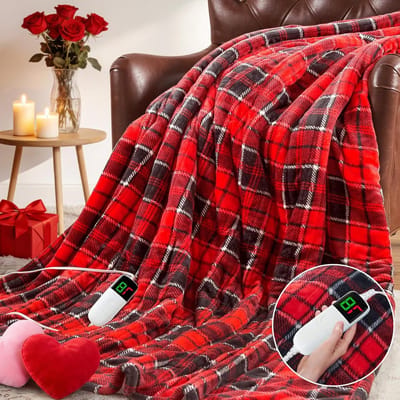Elektrische deken - Verwarmde plaid - Gezellig opwarmen - 10 warmtestanden - 127 x 152 cm - Rood geruit