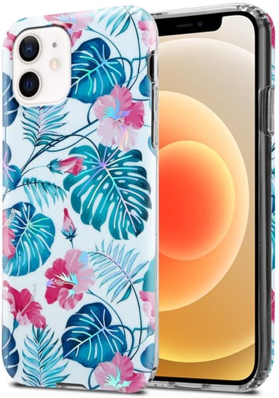 Cadorabo Hoesje geschikt voor Apple iPhone 12 / 12 PRO in SCHILDPAD BLADEN - Beschermhoes gemaakt van TPU siliconen Case Cover met bloemenmotief