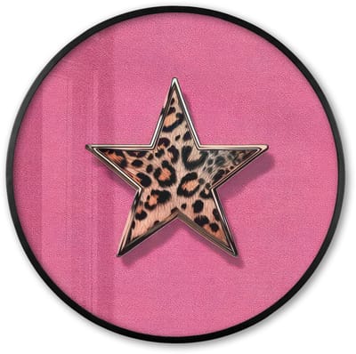 Poster in lijst Rond - Fotolijst 60x60 cm - Posters - Ster - Luipaard - Print - Roze - Ronde posterlijst zwart - Decoratie - Wanddecoratie woonkamer - Muurdecoratie slaapkamer