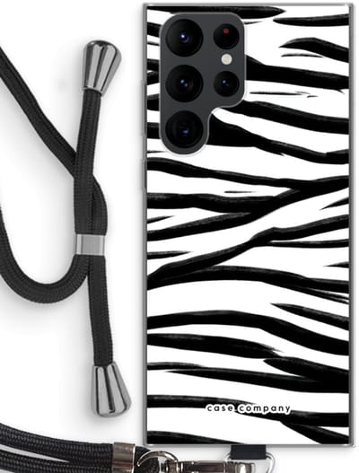 Case Company® - Hoesje met koord geschikt voor Samsung Galaxy S22 Ultra hoesje met Koord - Zebra pattern - Telefoonhoesje met Zwart Koord - Bescherming aan alle Kanten en Over de Schermrand