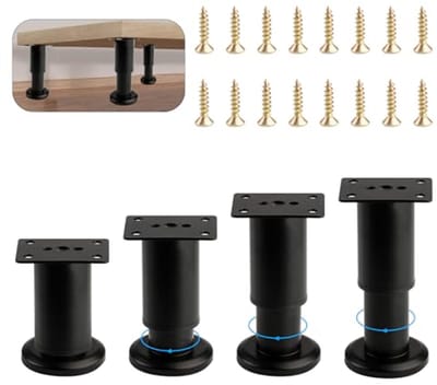 Verstelbare Meubelpoten - Roestvrij Stalen Meubelbenen, Hoogte 80-120mm, Zwarte Metalen Poten voor Tafel, Kast, Bank of Bed