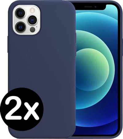 Hoesje - 2 Stuks - Geschikt voor Apple iPhone 12 Pro - Sterk & Shockproof - Telefoonhoes - Back Cover - Case Siliconen - Telefoon Hoes - Donkerblauw