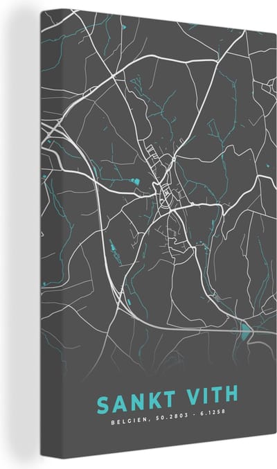 Canvas Schilderij Plattegrond – Sankt Vith – Blauw – Stadskaart - Kaart - België - 20x30 cm - Wanddecoratie