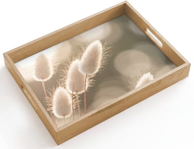 Dienblad hout 40x30 cm - Schootdienblad - Hazestaartgras - Wit - Zonlicht - Borrelplank rechthoek - Plateau dienbladen
