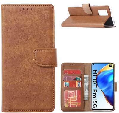 Hoesje Geschikt voor Xiaomi Mi 10T / Mi 10T Pro 5G Hoesje met Pasjeshouder portemonnee cover / bookcase - Bruin