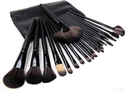 24-delige Complete Make-up Kwasten Set: Met Foundation, Poeder, Oogschaduw Kwasten + Leren Opbergetui