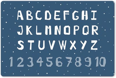 Placemats Set - Tafelonderleggers - Keuken Decoratie - Waterdicht Afwasbaar - 45x30 cm - Blauw Alfabet
