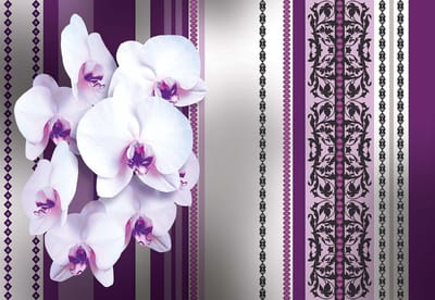 Fotobehang Flowers Floral Orchids Pattern | XL - 208cm x 146cm | 130g/m2 Vlies
