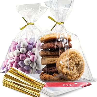 Dailygoods- Koekjeszakjes 200 stuks - Transparante BOPP-zakken 20 x 30 cm - Metalen twist-banden - Voedselveilig - Hygiënisch en aantrekkelijk - Cadeauzakjes