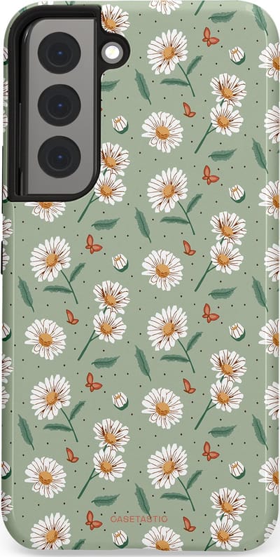 Casetastic Hoesje Geschikt voor Samsung S22 - Stijlvolle Beschermende Duo-layer Case - Vleugels en madeliefjes