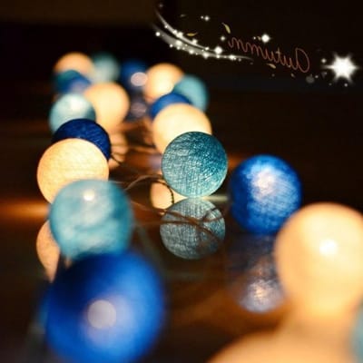 Verlichte Katoenen Ballen met 20 LED Fairy Lights, Decoratie voor Kinderkamer, Feestjes en Kerst, USB Aansluiting, in 3 Kleuren