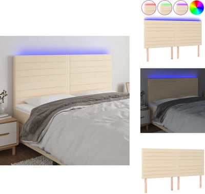 vidaXL - Hoofdbord - LED - 200x5x118/128 - cm - stof - crèmekleurig