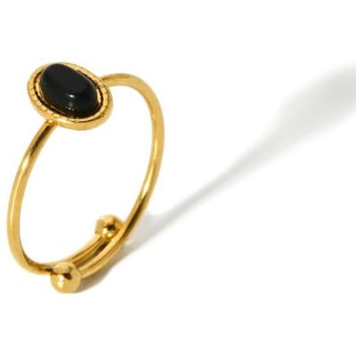 1pc Bague en Acier Titane 18K Bague Simple pour Femme Pierre Naturelle Acier Inoxydable Bague Ouverte Ouvert noir