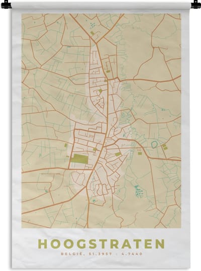 Wandkleed - Wanddoek - Vintage - Kaart - Plattegrond - Stadskaart - Hoogstraten - 120x180 cm - Wandtapijt