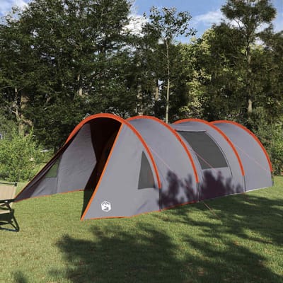 vidaXL - Tunneltent - voor - 4 - Personen - 4-persoons - Grijs - en - Oranje