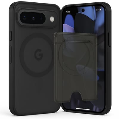 SnapSkin Hoesje & Pasjeshouder geschikt voor Google Pixel 9 Pro XL / 10 Pro XL - Geschikt voor MagSafe Case - Magnetische Kaarthouder - Semi-Transparant Zwart