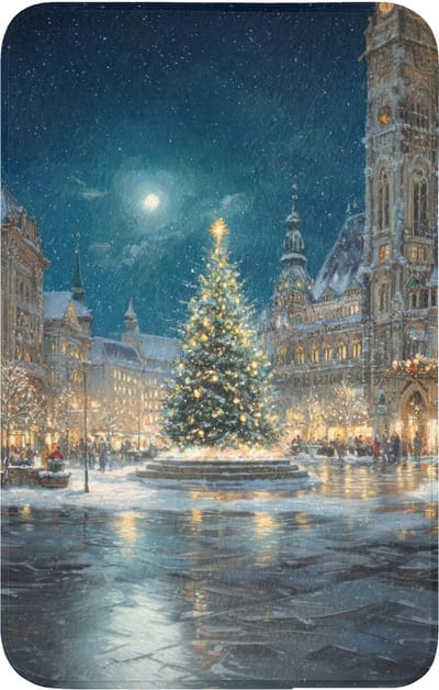 WC mat 50x80 cm - Antislip - Kerstnacht - Stadsplein - Meerkleurig - Toiletmat - Vloermat - Douchemat - Toilet tapijt - Toiletmatten