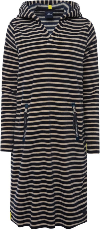 Laurasøn - Dames - Jurk gestreepte fleece midilengte capuchon lange mouw ECOTEX - Marine - Maat S