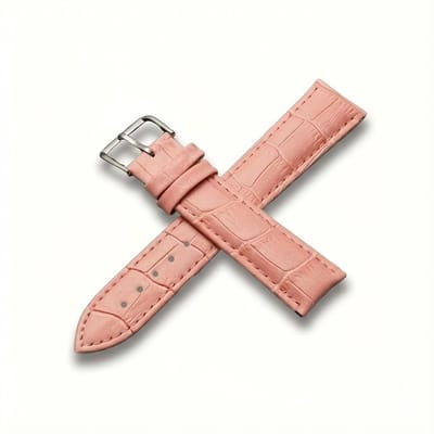 Roze horlogebandje 12 mm geschikt voor dames en heren met krokodillenlook structuur en zilverkleurige gesp, smal vervangend horloge bandje met stiksel