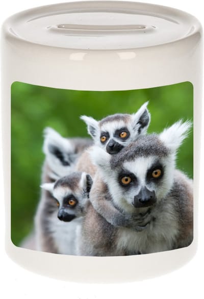 Dieren maki foto spaarpot 9 cm jongens en meisjes - Cadeau spaarpotten maki apen / ringstaartmaki liefhebber